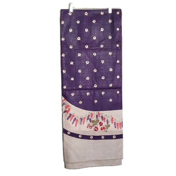 Heavyweight Linen Rectangle Purple Tan Floral Print Fabric Table Cloth 54 x 70 - Picture 5 of 7